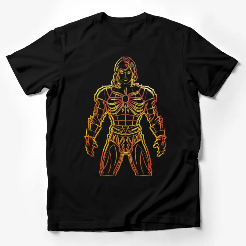 Unique Geometric Superhero Design T-Shirt, Colorful Line Art, Unisex Adult Tee, Casual Wear, Gift Idea, Comic Style, Trendy Top Male T-Shirt