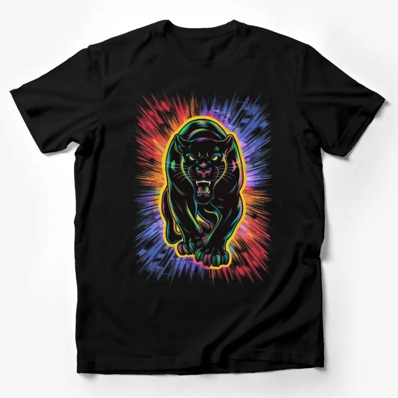 Colorful Panther Graphic T-Shirt, Vibrant Jungle Cat Tee, Wild Animal Fashion, Urban Streetwear, Unique Gift for Animal Lovers Male T-Shirt