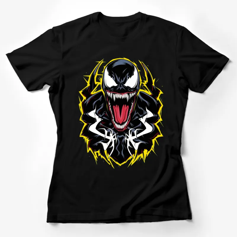 Men's Graphic Tee, Venomous Comic Character Shirt, Bold Black and Yellow Design Female T-Shirt