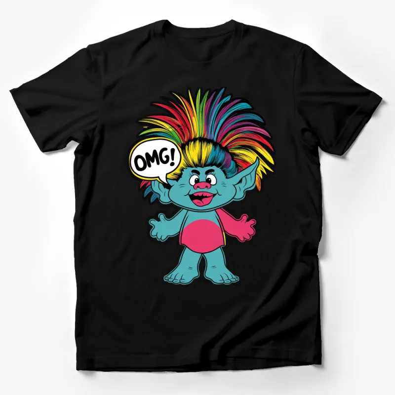 Colorful Troll Graphic T-Shirt, OMG Expression, Vibrant Cartoon Tee, Playful Character Shirt, Unisex Fun Apparel for All Ages Male T-Shirt