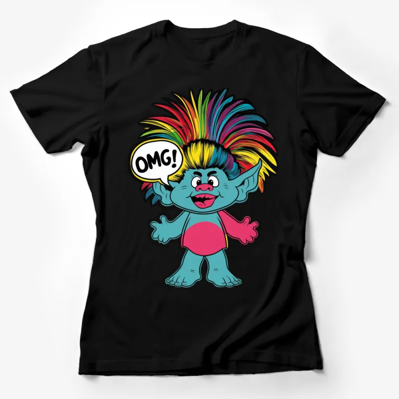 Colorful Troll Graphic T-Shirt, OMG Expression, Vibrant Cartoon Tee, Playful Character Shirt, Unisex Fun Apparel for All Ages Female T-Shirt