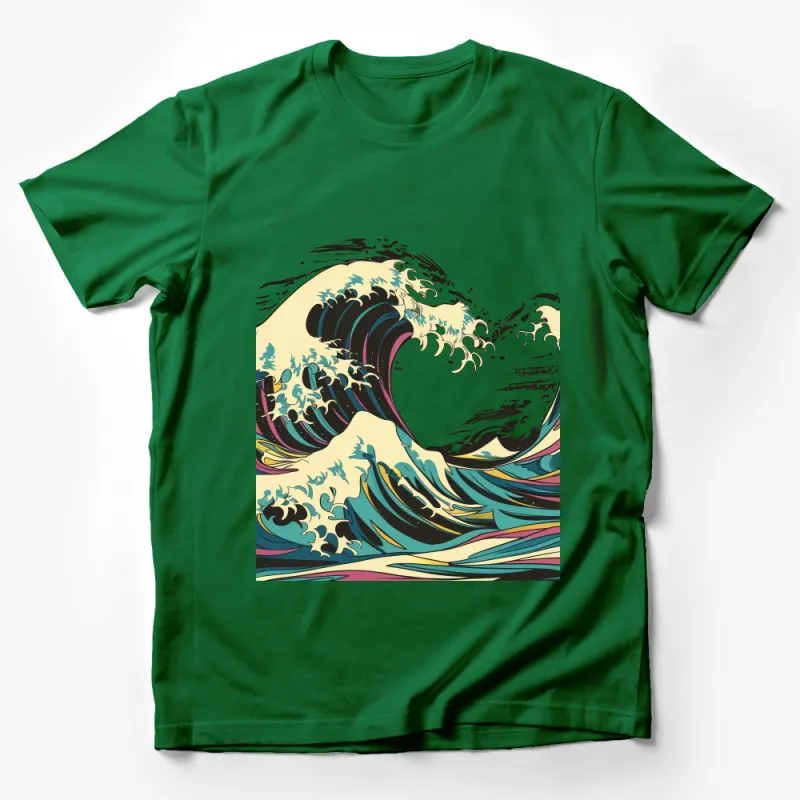 Abstract Ocean Wave Design T-Shirt, Colorful Artistic Sea Graphic Tee, Unisex Casual Beach Style Top, Unique Summer Wear Male T-Shirt