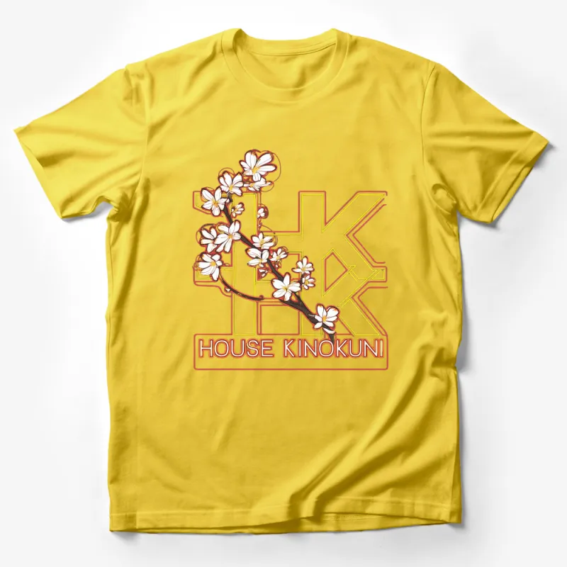 Floral Monogram K T-Shirt, House Kinokuni, Blossom Graphic Tee, Unisex Cotton Shirt, Botanical Letter K Tee, Stylish Summer Top Male T-Shirt