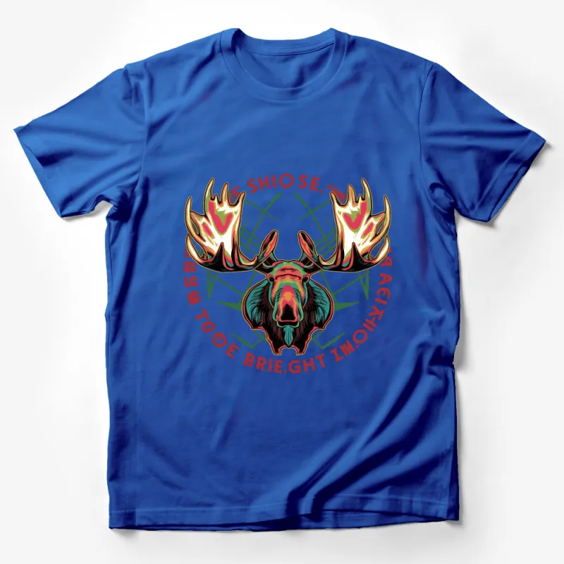 Moose Graphic T-Shirt, Colorful Antlers Design, Nature Inspired Casual Wear, Unisex Tee Male T-Shirt