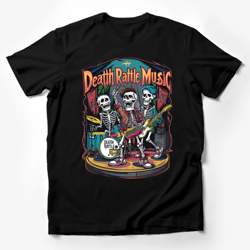 Skeleton Band T-Shirt, Death Rattle Music Graphic Tee, Rock and Roll Skeletons, Edgy Streetwear, Unisex Skull Shirt, Unique Gift Idea Male T-Shirt