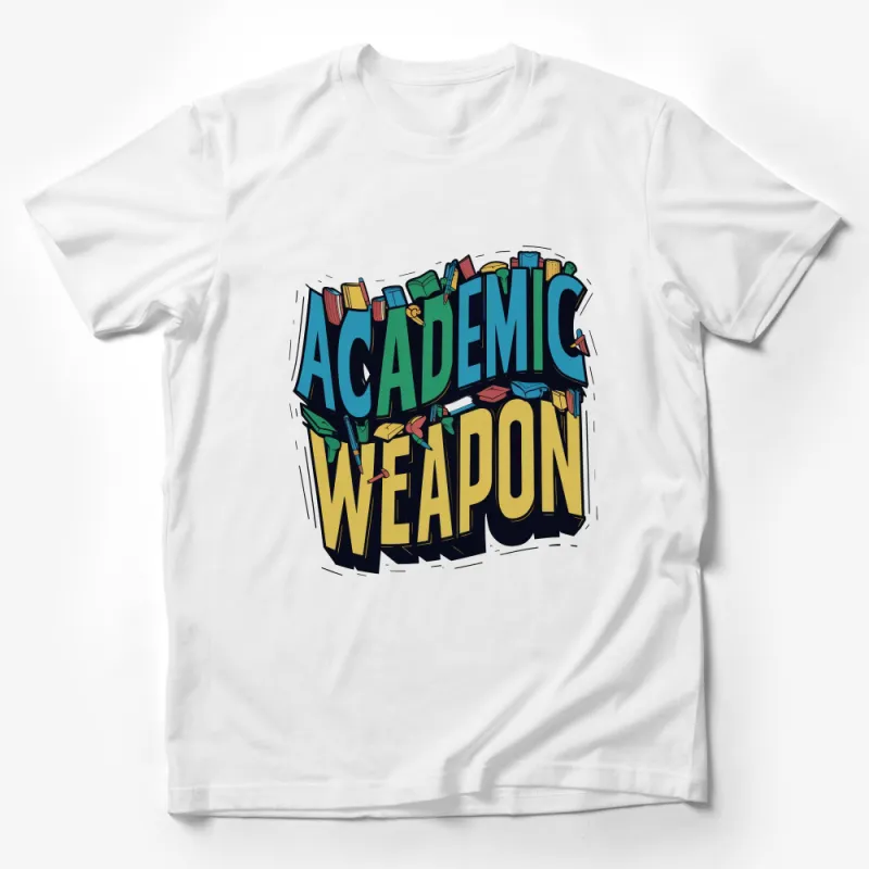 Colorful Academic Weapon Typography Art, Book Lover T-Shirt Design, Educational Graphic Tee Male T-Shirt