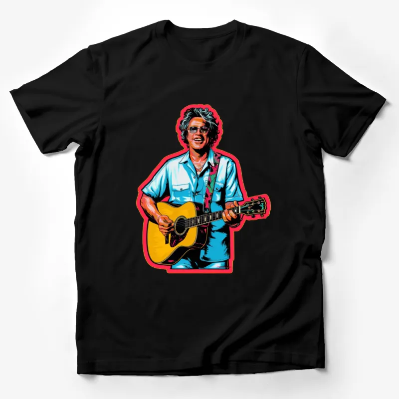 Vintage Style Guitar Player Graphic Tee, Unisex Musician T-Shirt with Retro Art Male T-Shirt