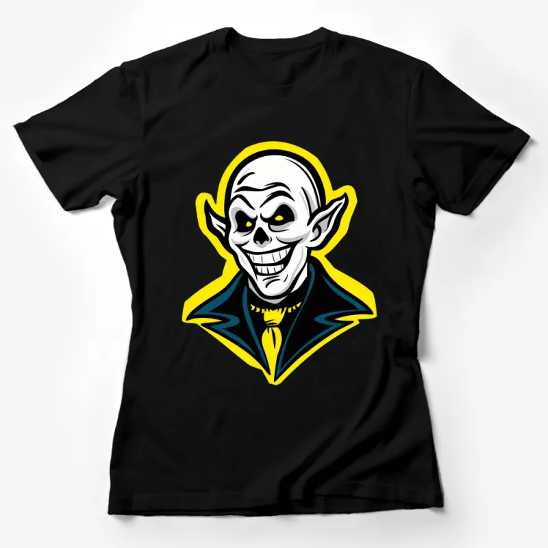 Spooky Smiling Vampire Face Graphic T-Shirt, Halloween Party Wear for All Ages Female T-Shirt