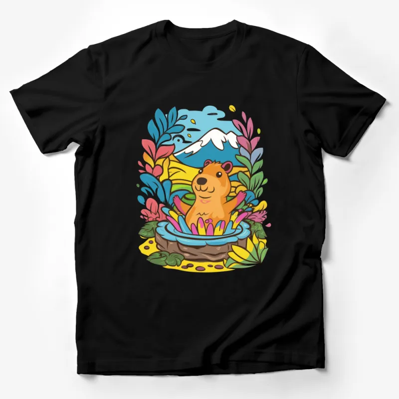 Whimsical Bear Cartoon T-Shirt, Playful Animal Graphic Tee, Colorful Nature Inspired Shirt, Unisex Casual Clothing, Fun Outdoor Apparel Male T-Shirt