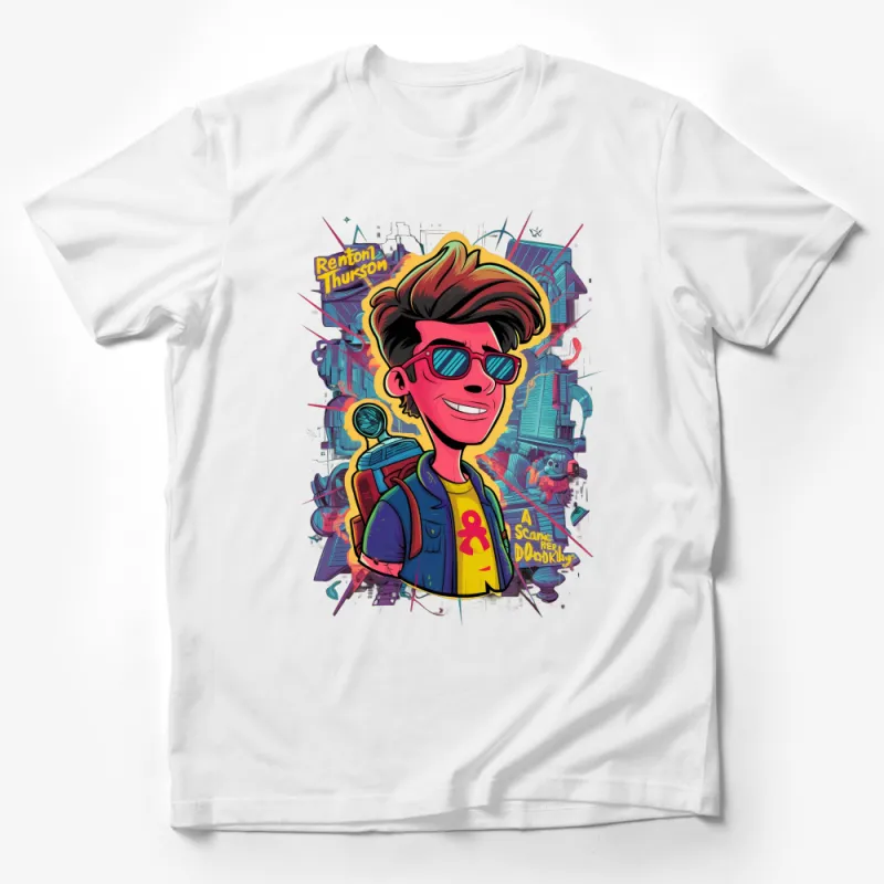 Colorful Animated Character Graphic Tee, Vibrant Cartoon T-Shirt, Unisex Cool Illustration Shirt, Hip Trendy Tee Design for All Ages Male T-Shirt