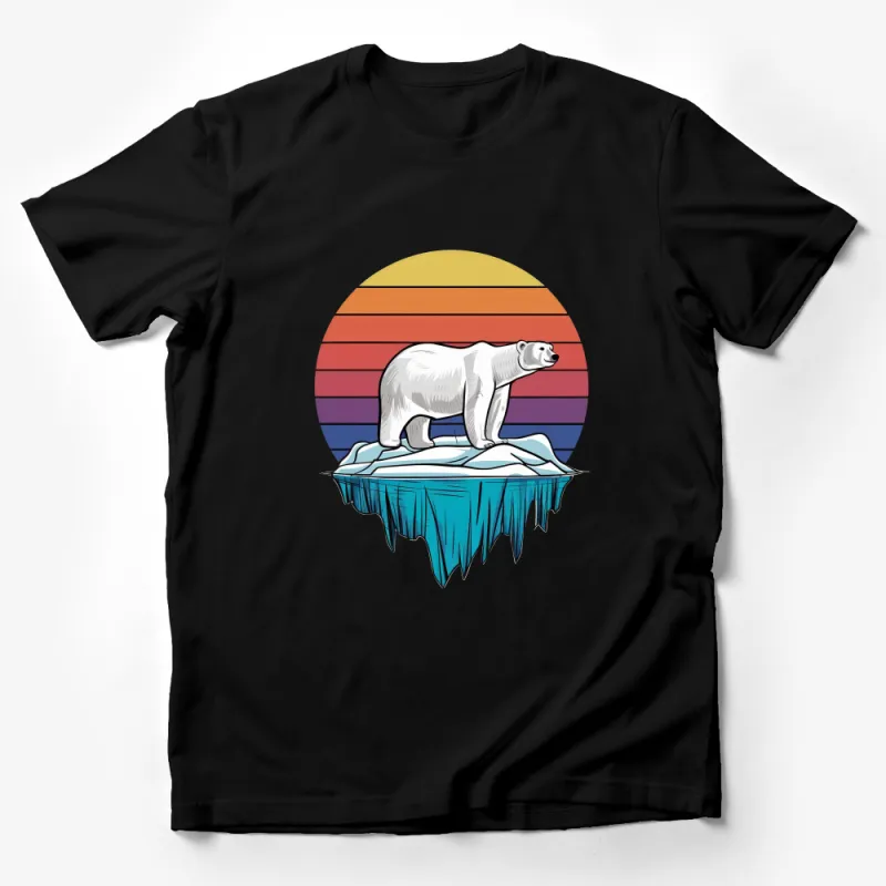 Retro Polar Bear Graphic T-Shirt, Vintage Sunset Stripes, Unisex Tee, Nature Wildlife Conservation Shirt, Cool Summer Top Male T-Shirt