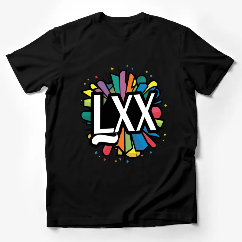 Colorful Abstract LXX Design T-Shirt, Unisex Graphic Tee, Casual Streetwear, Bold Statement Shirt, Trendy Urban Fashion Top Male T-Shirt