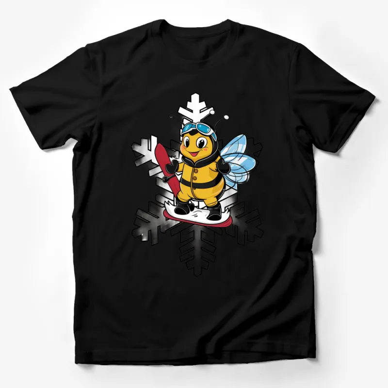 Cute Snowboarding Bee Graphic Tee, Winter Sports T-Shirt, Unisex Snowflake Shirt, Cool Insect Design Top Male T-Shirt