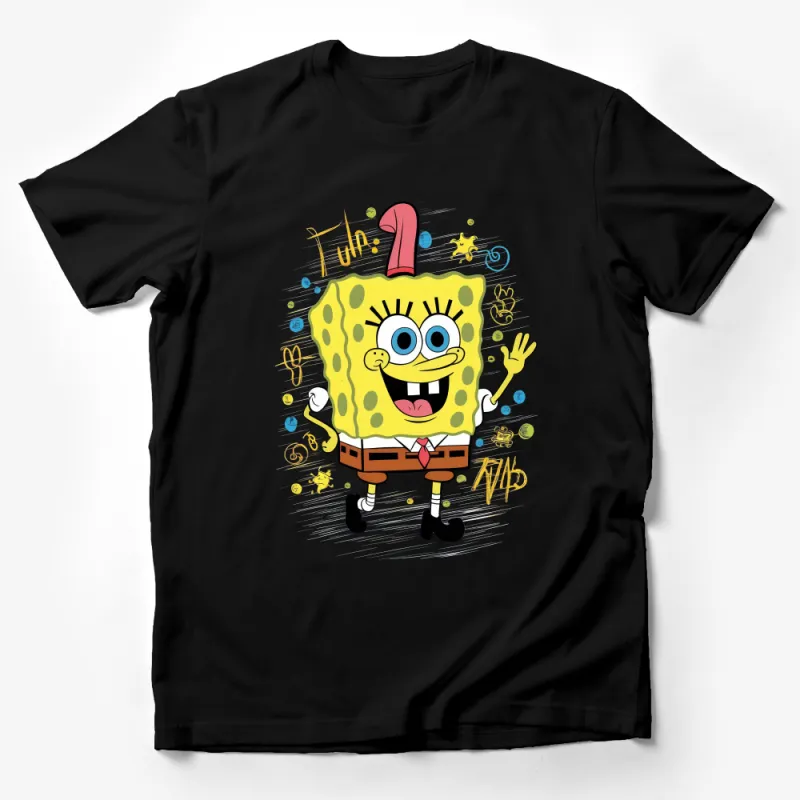 Cartoon Sponge Character Yellow T-Shirt, Funny Animated Ocean Tee, Casual Cotton Shirt for Fans, Unisex Graphic Tee Male T-Shirt