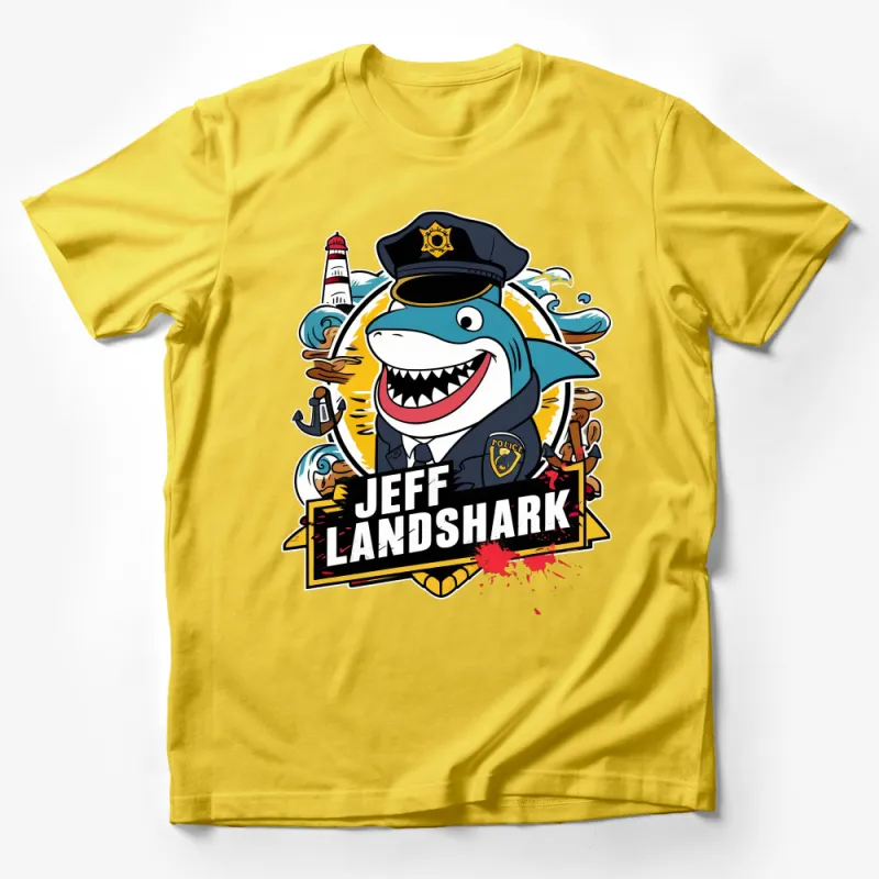 Funny Police Shark T-Shirt, Cartoon Shark Cop Tee, Unisex Adult Clothing, Unique Graphic T-Shirt Male T-Shirt