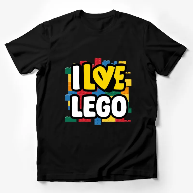 Colorful Brick Pattern I Love Lego Graphic Tee, Unisex T-Shirt for Toy Enthusiasts, Gift for Lego Lovers Male T-Shirt