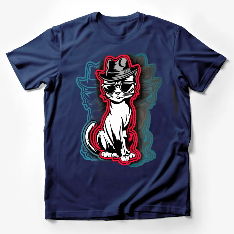 Cool Cat with Sunglasses and Hat, Stylish Feline Graphic Tee for All Ages Male T-Shirt