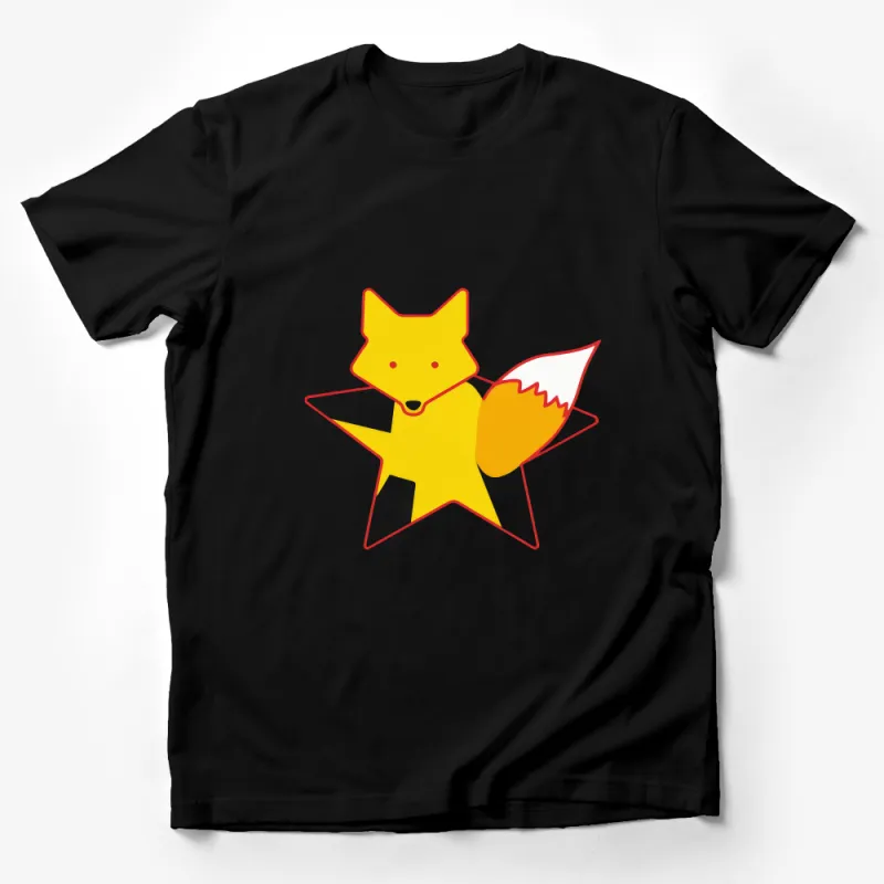 Cute Fox Star Graphic T-Shirt, Unisex Yellow Tee, Animal Lover Gift, Casual Wear, Funny Fox Design, Summer Fashion Top Male T-Shirt