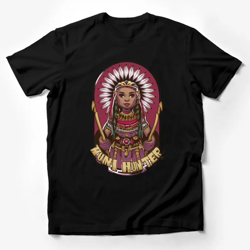 Warrior Princess Graphic Tee, Women's Unique Illustration T-Shirt, Boho Tribal Fashion, Hipster Styled Female Fighter Top Male T-Shirt