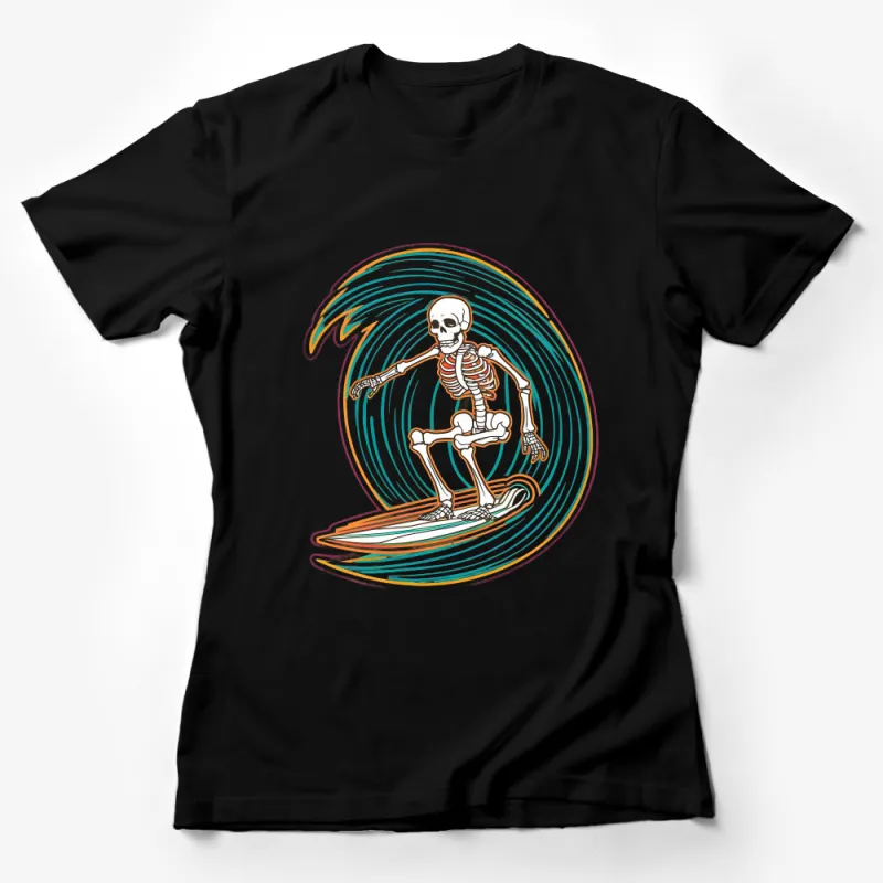 Surfing Skeleton Graphic Tee, Rad Skeleton Surfer Summer Beach T-Shirt, Unisex Casual Shirt Female T-Shirt