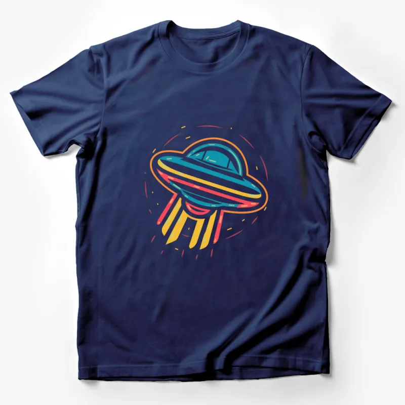 Retro UFO Spacecraft T-Shirt, Colorful Alien Ship Tee, Vintage Sci-Fi, Unisex T-Shirt for Space Enthusiasts Male T-Shirt