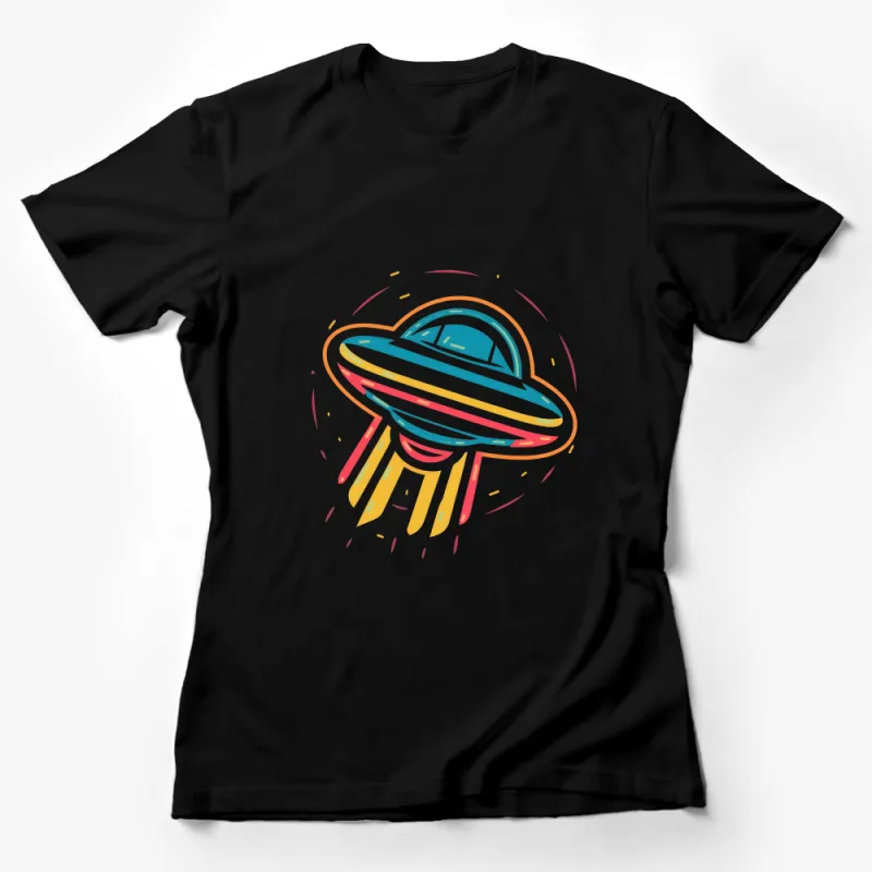 Retro UFO Spacecraft T-Shirt, Colorful Alien Ship Tee, Vintage Sci-Fi, Unisex T-Shirt for Space Enthusiasts Female T-Shirt