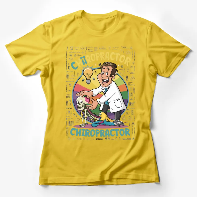 Chiropractor Funny T-Shirt, Cartoon Spine Doctor Graphic Tee, Unique Health Professional Gift, Colorful Chiro Apparel, Unisex Female T-Shirt