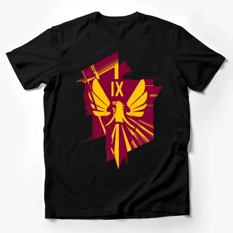 Stylish Phoenix Graphic Tee, Bold Red and Yellow, Unisex T-Shirt, Casual Comfort, Mythical Bird Design, Unique Fashion Top Male T-Shirt