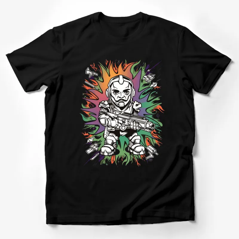 Men's Graphic Tee, Sci-Fi Warrior T-Shirt, Futuristic Soldier Shirt, Casual Streetwear, Gaming Inspired Tee, Colorful Shirt Design Male T-Shirt