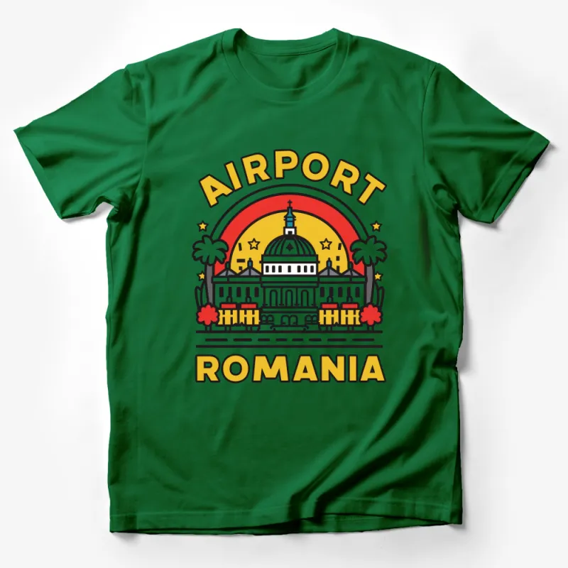 Romania Airport Retro Style T-Shirt, Vintage Air Travel Tee, Colorful Souvenir Top, Unisex Graphic Shirt for Travellers Male T-Shirt