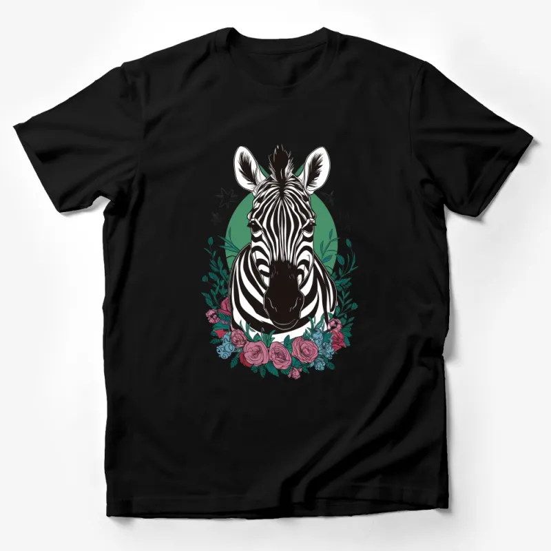 Zebra Floral Graphic T-Shirt, Nature Inspired Wildlife Tee, Botanical Animal Print, Casual Unisex Top, Gift for Animal Lovers Male T-Shirt