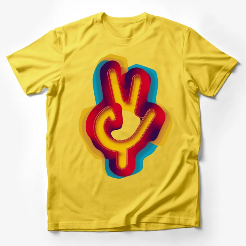 Retro Pop Art Hand Gesture T-Shirt, Colorful 3D Style Sign Tee, Unique Graphic Design Top, Unisex Casual Wear Male T-Shirt