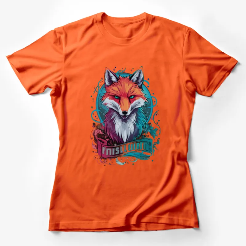 Vibrant Fox Illustration with Splatter Art, Unique T-Shirt Design for Casual Wear Female T-Shirt