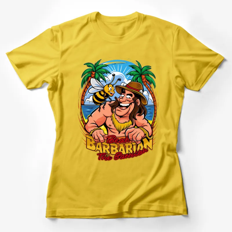 Beach Barbarian T-Shirt, Fun Cartoon Muscle Man Graphic Tee, Summer Vibes Casual Shirt, Unisex Tropical Tee Female T-Shirt