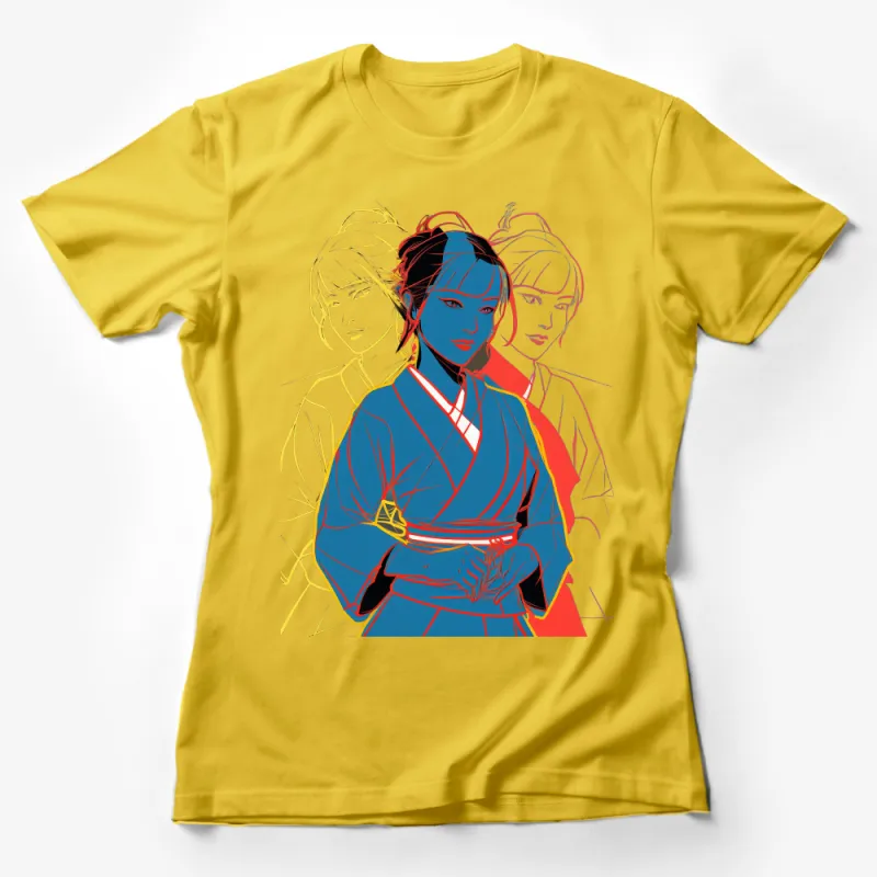 Modern Geisha Art T-Shirt, Colorful Line Drawing, Women's Fashion Tee, Asian-Inspired Streetwear, Casual Wear, Bold Graphic Shirt Female T-Shirt