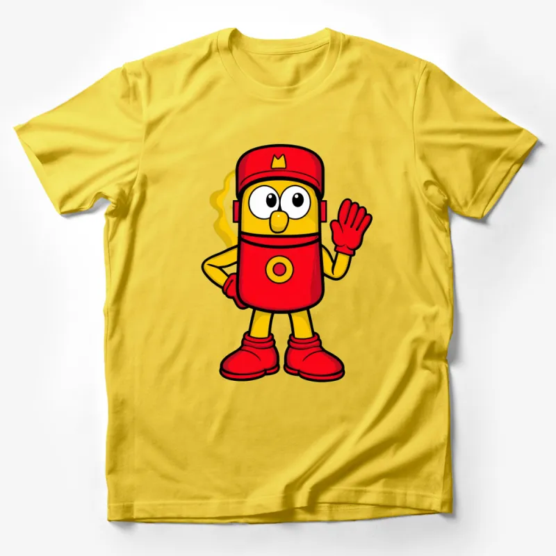 Quirky Red Battery Cartoon T-Shirt, Funny Character Shirt, Unisex Casual Wear, Graphic Tee for Geeks, Unique Gift Male T-Shirt