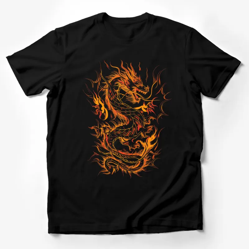 Fiery Orange Dragon Graphic Tee, Unisex T-Shirt with Mythical Creature Design, Fantasy Lover Gift Male T-Shirt