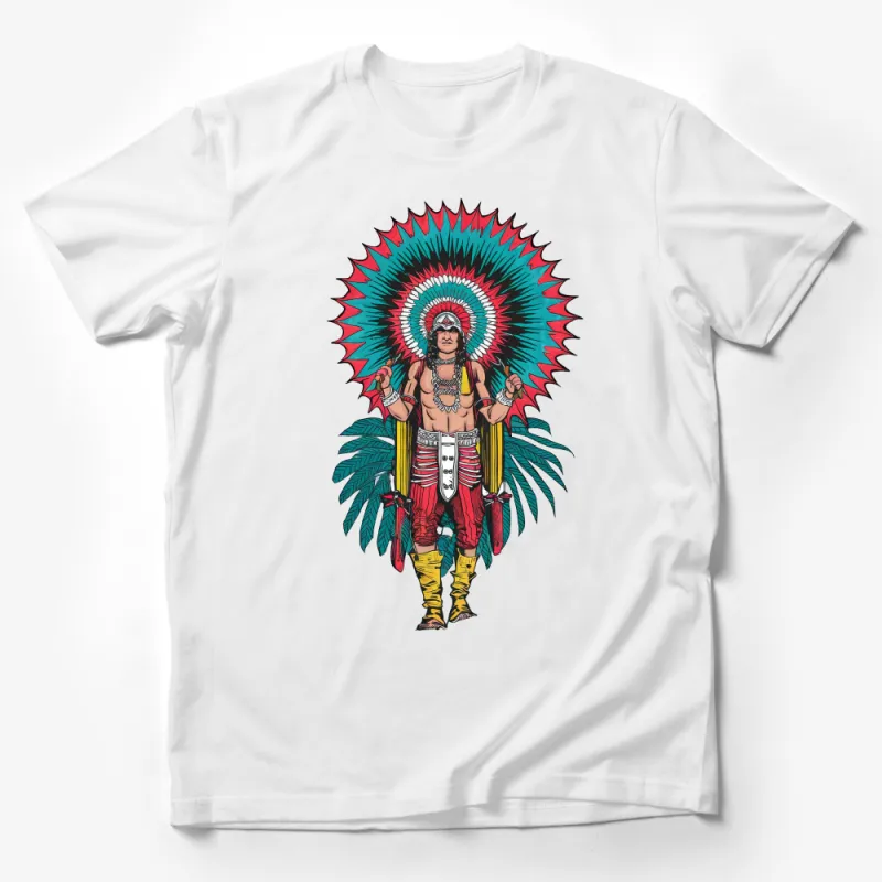 Native American Chief T-Shirt, Colorful Headdress Graphic Tee, Unisex Tribal Festival Clothing, Summer Casual Streetwear, Gift for Him Male T-Shirt