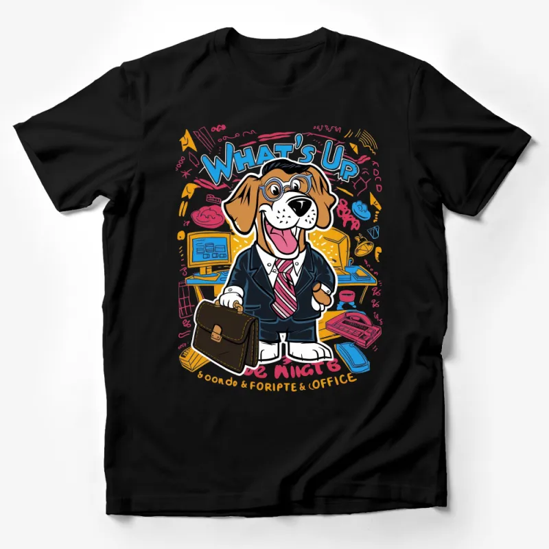 Funky Cartoon Dog T-Shirt, What's Up Business Dog Graphic Tee, Colorful Casual Shirt, Unique Dog Lover Gift, Unisex Apparel Male T-Shirt