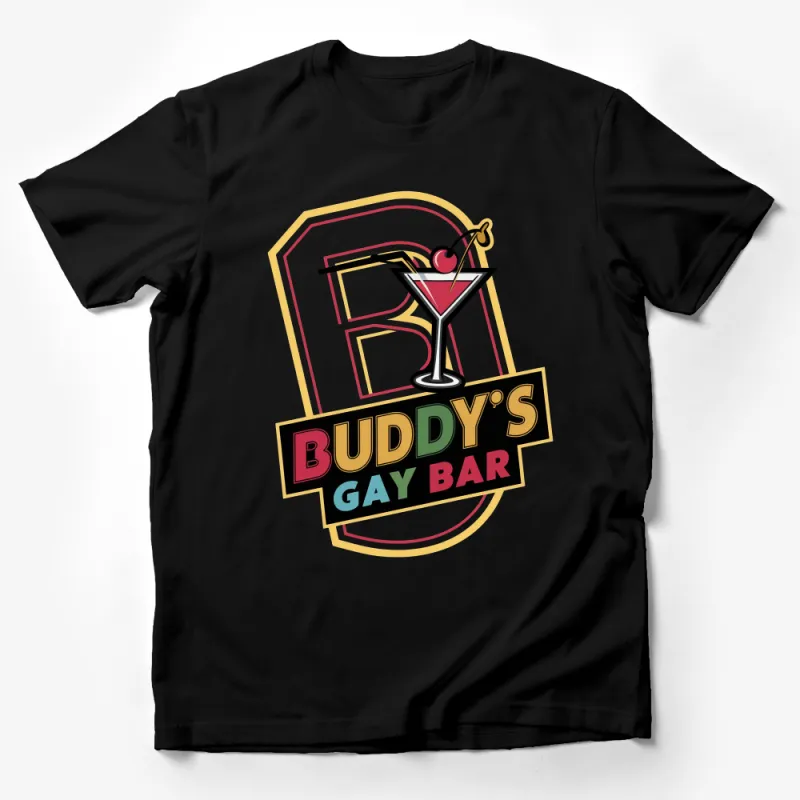 Buddy's Gay Bar Graphic Tee, Vintage Style Cocktail T-Shirt, Unisex Trendy Bar Outfit, Fun Party Wear Male T-Shirt