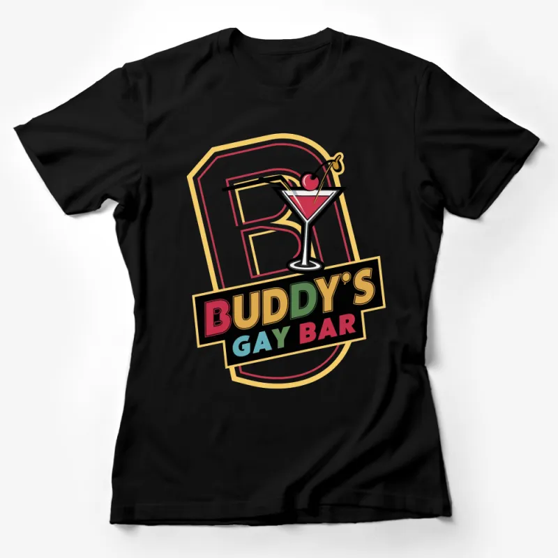 Buddy's Gay Bar Graphic Tee, Vintage Style Cocktail T-Shirt, Unisex Trendy Bar Outfit, Fun Party Wear Female T-Shirt