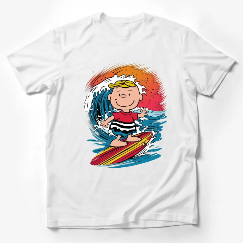 Kids Surfing T-Shirt, Cartoon Character on Surfboard, Summer Beach Tee, Casual Unisex Children's Clothing, Vibrant Printed Shirt Male T-Shirt