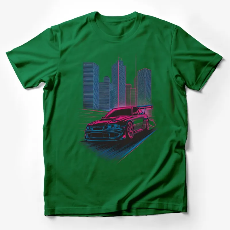 Urban Street Racing T-Shirt, Cool Sports Car Graphic Tee, City Skyline Men's Wear Male T-Shirt