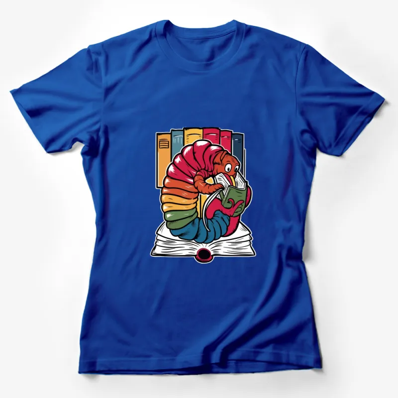 Bookworm Graphic Tee, Colorful Reading Caterpillar Illustration, Unisex Cotton T-Shirt, Book Lover Gift Female T-Shirt