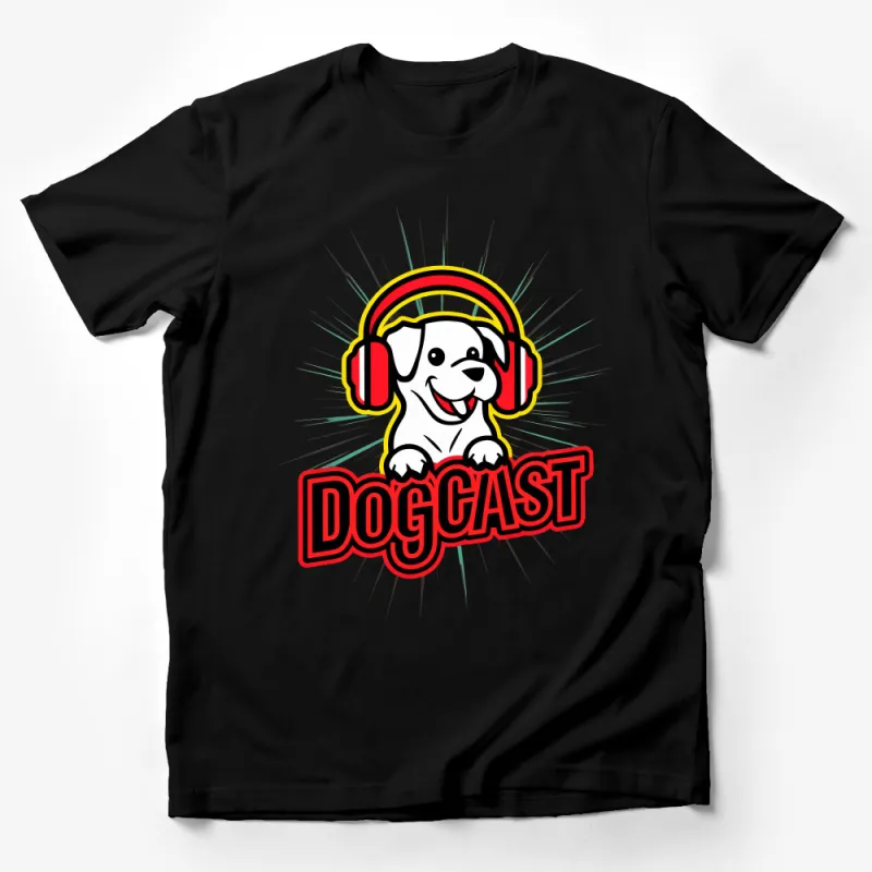 Dog Lover T-Shirt, Cute Dog with Headphones Graphic Tee, Pet Podcast Fan Apparel, Unisex Casual Shirt, Animal Music Theme Top Male T-Shirt