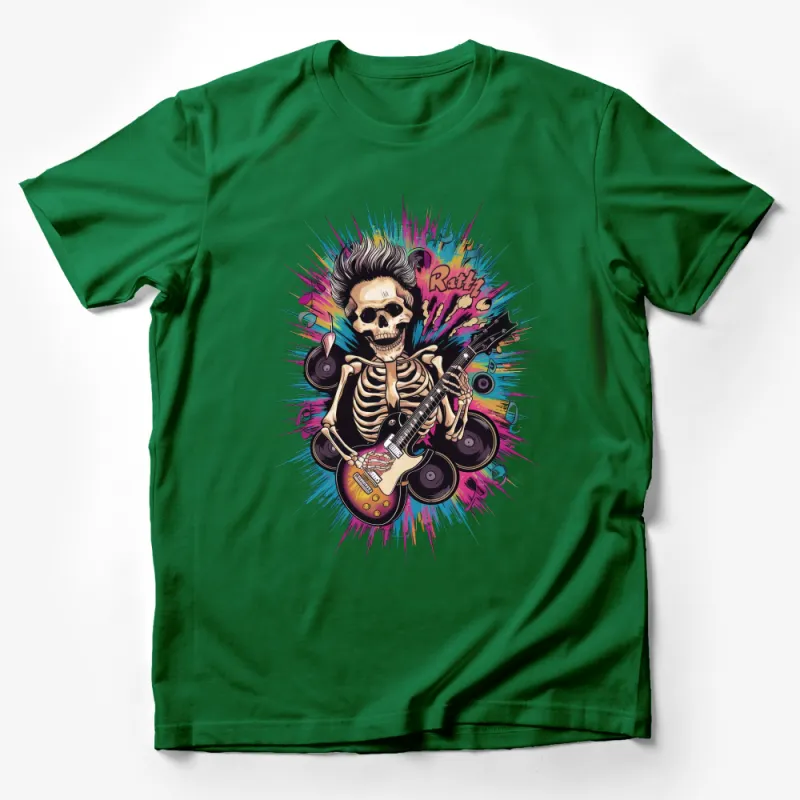 Rock and Roll Skeleton T-Shirt, Electric Guitar Music Tee, Graphic Rocker Shirt, Unisex Band Tee, Skull Concert Fashion, Gift for Musicians Male T-Shirt