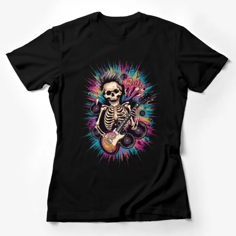 Rock and Roll Skeleton T-Shirt, Electric Guitar Music Tee, Graphic Rocker Shirt, Unisex Band Tee, Skull Concert Fashion, Gift for Musicians Female T-Shirt