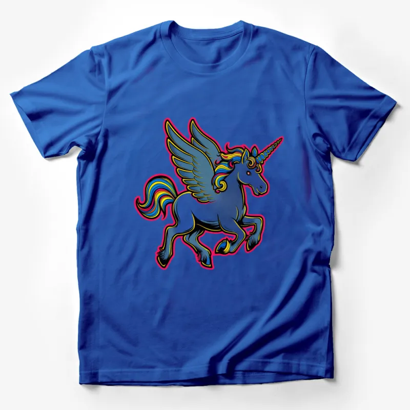 Colorful Winged Unicorn T-Shirt, Magical Creature Graphic Tee, Fantasy Animal for All Ages, Unique Gift Idea Male T-Shirt