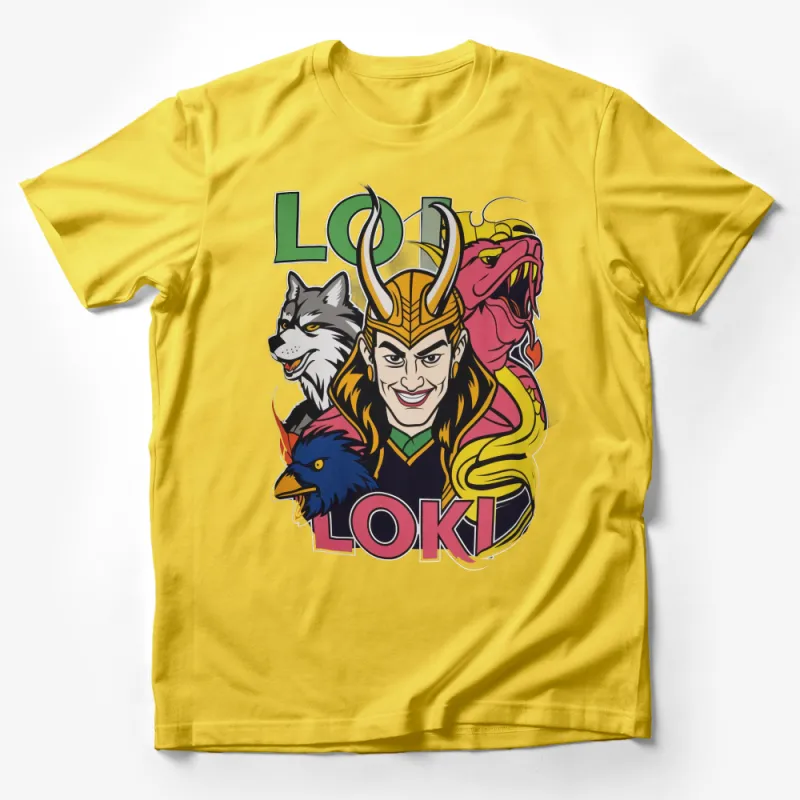 Loki-Themed T-Shirt, Cartoon Villain Graphic Tee, Norse Mythology Apparel, Unisex Pop Culture Shirt Male T-Shirt