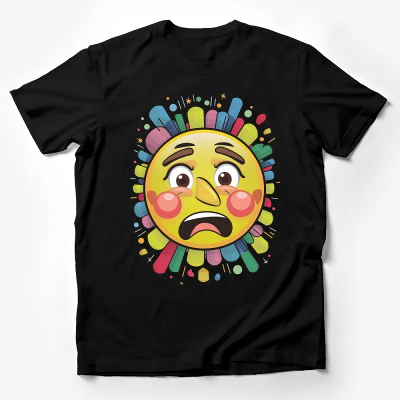 Colorful Cartoon Sun T-Shirt, Cute Emotional Sun Graphic Tee, Unisex Summer Casual Shirt, Vibrant Top for All Ages Male T-Shirt